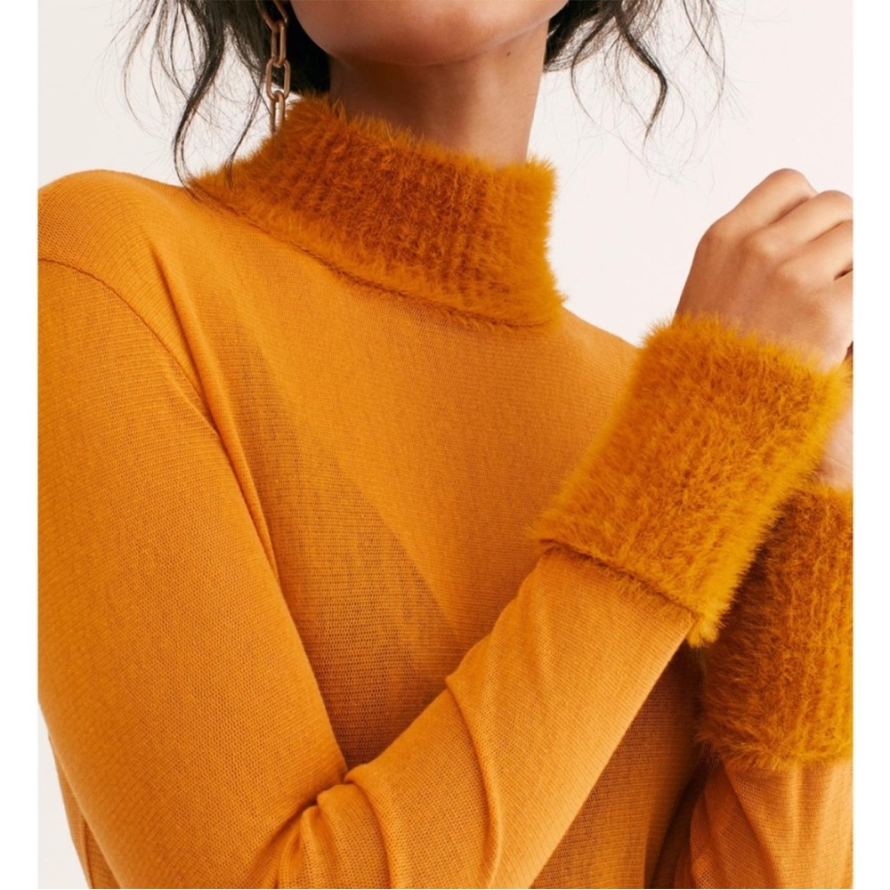 Free People Cozy Up Layering Fuzzy Neck Turtleneck